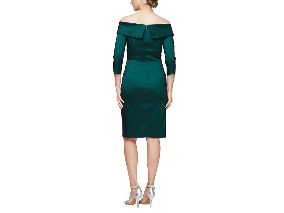 Alex Evenings Short Off The Shoulder Taffeta Dress with Ruched Waist Detail (Emerald ) Women's Dress Product Image