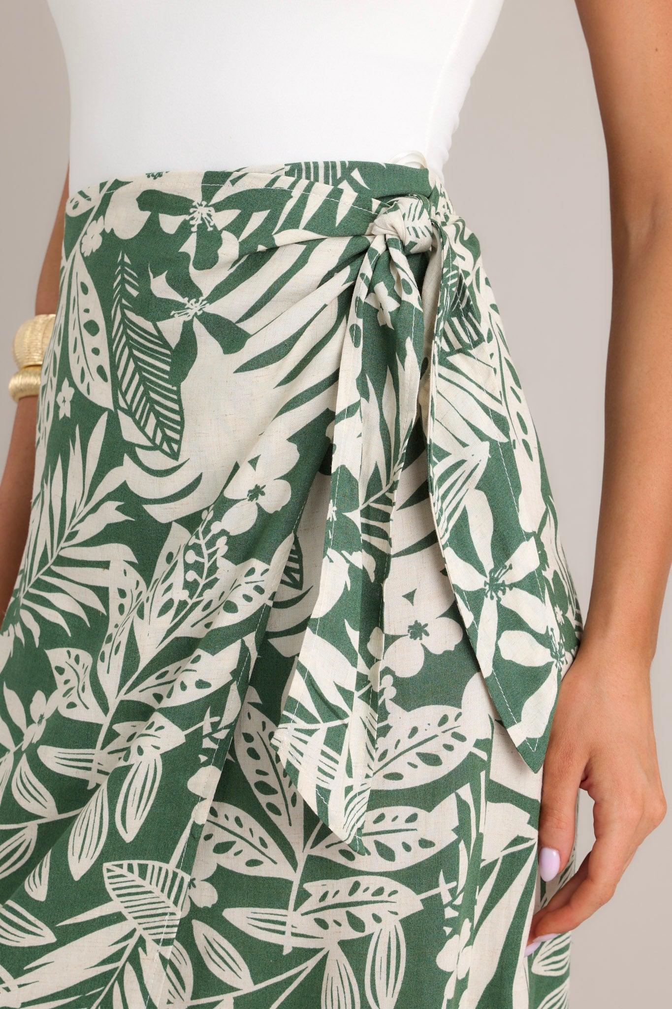 Jungle Canopy Green Tropical Print Midi Wrap Skirt Product Image