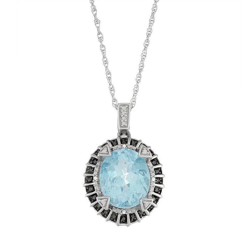 Jewelexcess Sterling Silver Sky Blue Topaz & Diamond Accent Oval Pendant Necklace, Womens Product Image