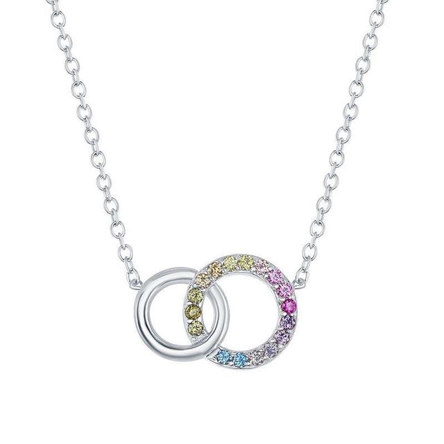 Sterling Silver Rainbow Cubic Zirconia Double Circle Necklace, Womens Multicolor Product Image