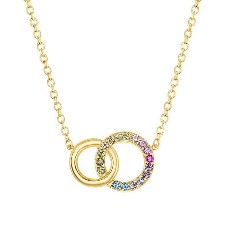 Sterling Silver Rainbow Cubic Zirconia Double Circle Necklace, Womens Multicolor Product Image