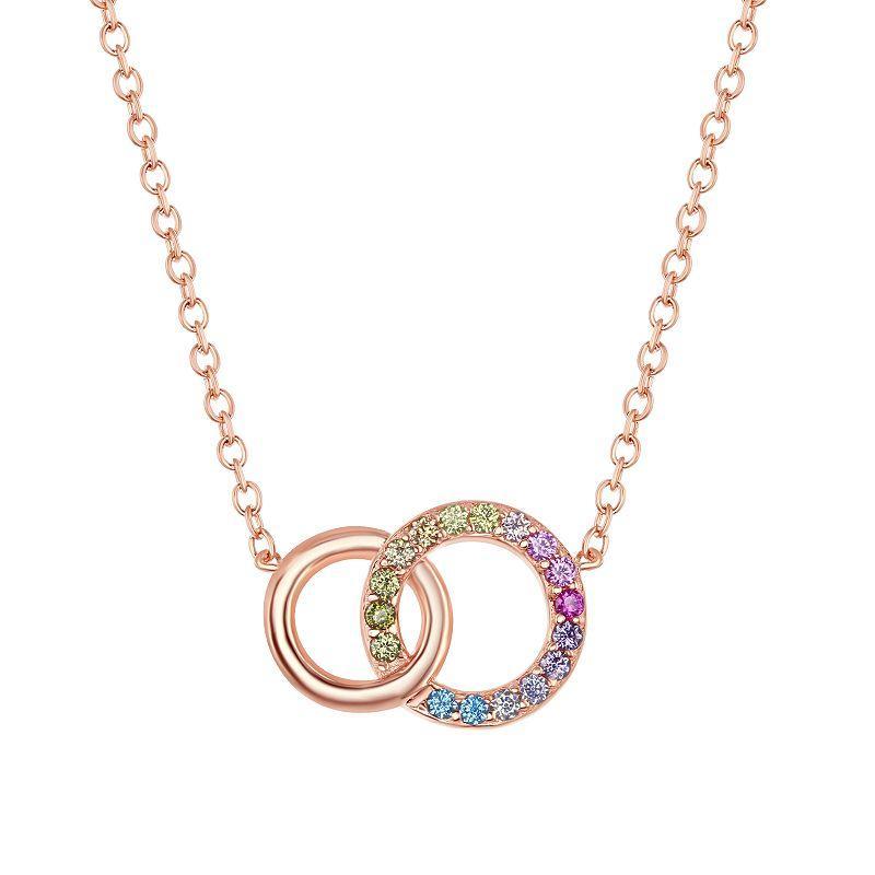 Sterling Silver Rainbow Cubic Zirconia Double Circle Necklace, Womens Multicolor Product Image