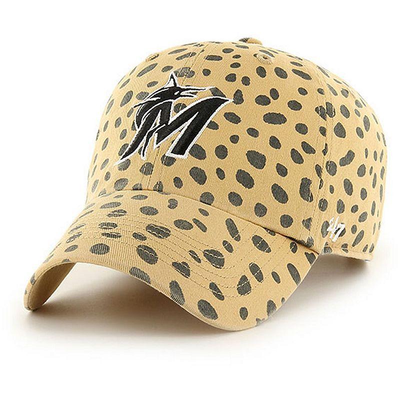 Womens 47 Tan Miami Marlins Cheetah Clean Up Adjustable Hat Product Image