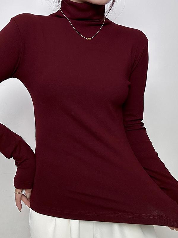 Long Sleeves Skinny Solid Color High Neck T-Shirts Tops Product Image