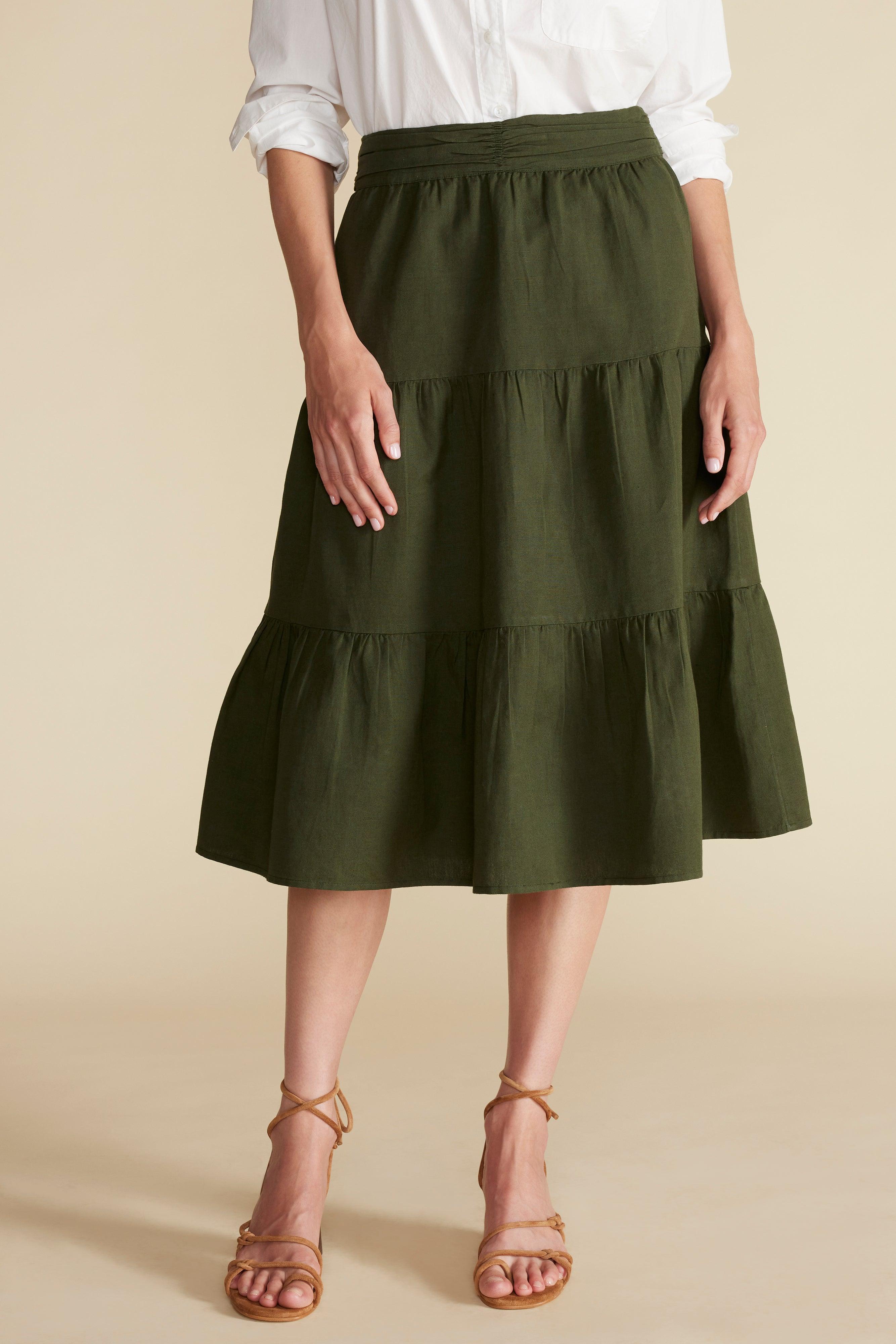 Silas Cotton Linen Skirt - Olive Green Product Image