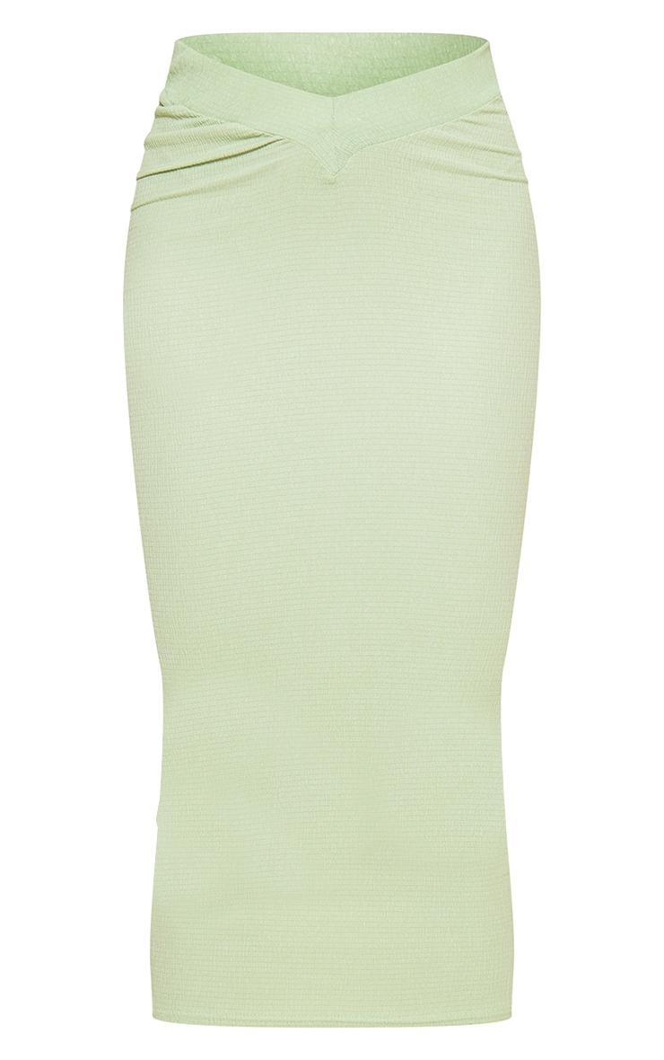 Sage Green Textured Rib V Waist Midaxi Skirt Product Image