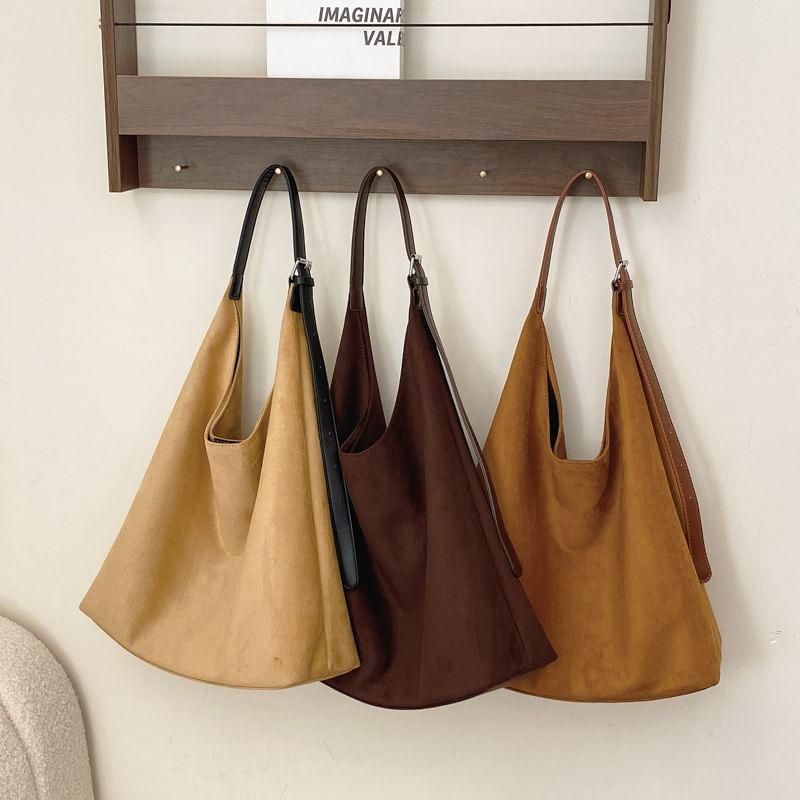 Set: Faux Suede Tote Bag With Pouch Product Image