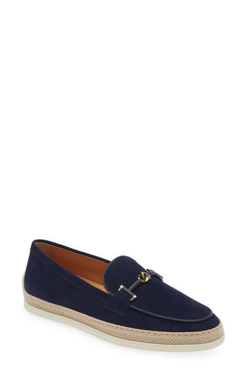 Womens Double-T Ring Suede & Raffia Loafers Product Image