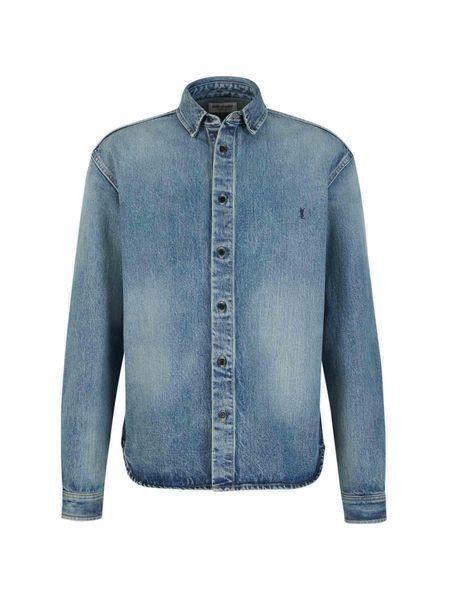 Men's Washed Denim Shirt In Blue Product Image