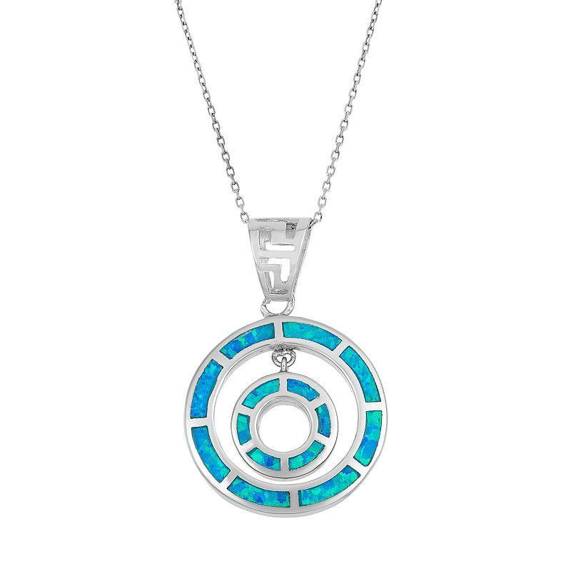 Lab-Created Blue Opal Sterling Silver Double Circle Pendant Necklace, Womens Product Image