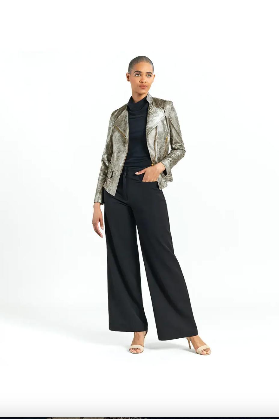 Liquid Leather Textured Biker Jacket - Croc Print Product Image