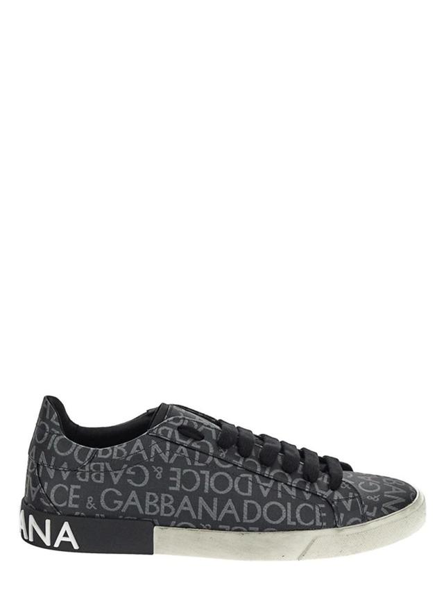 Portofino Vintage Jacquard Coated Sneakers In Black Product Image