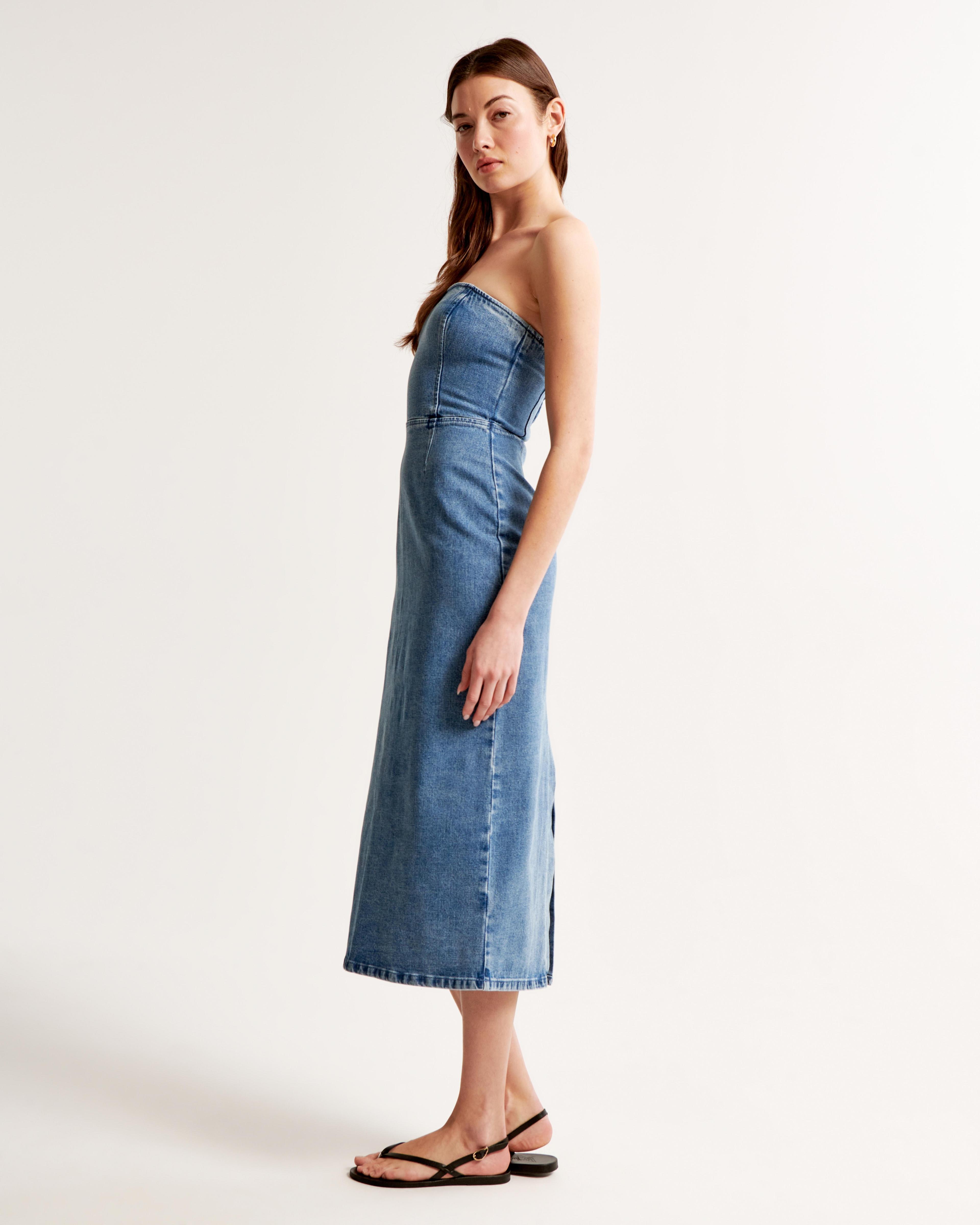 Strapless Denim Midi Dress Product Image