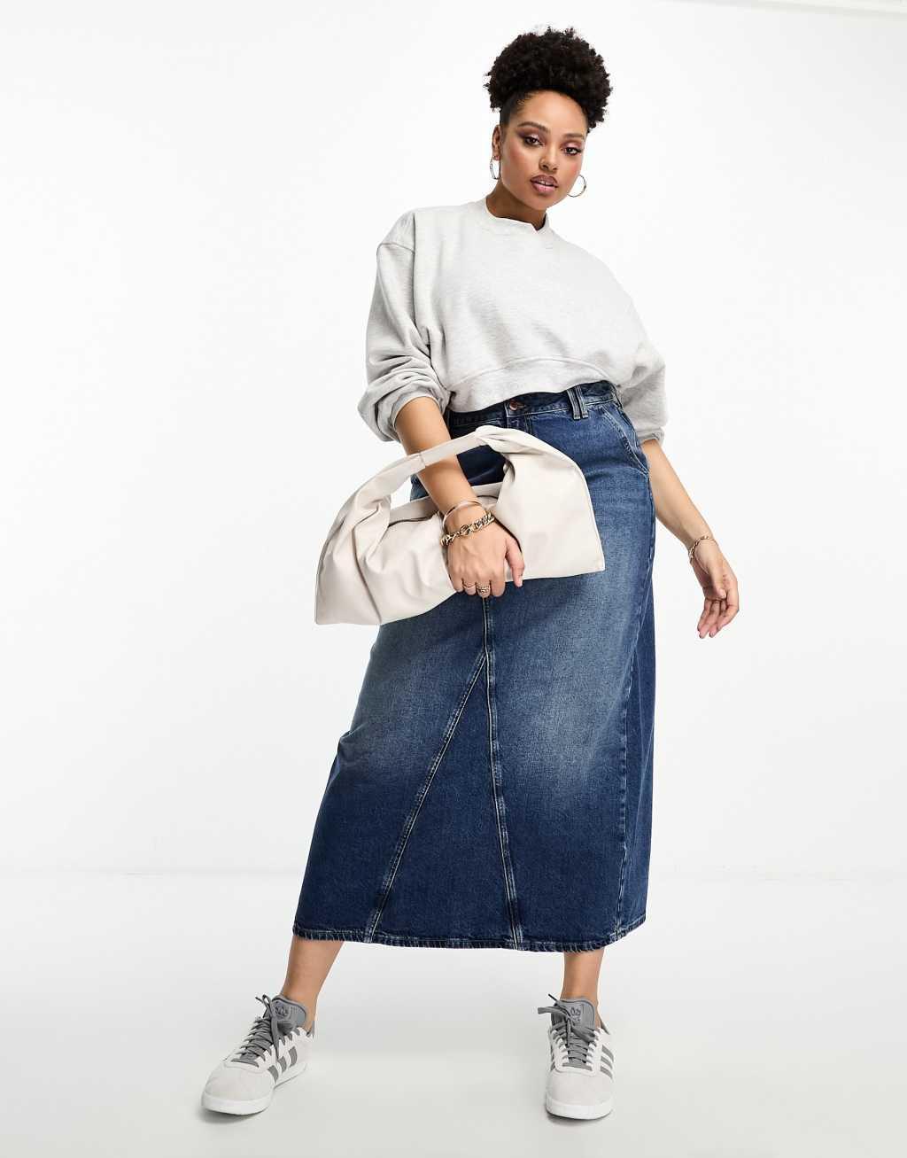 River Island Plus seam detail denim maxi skirt Product Image