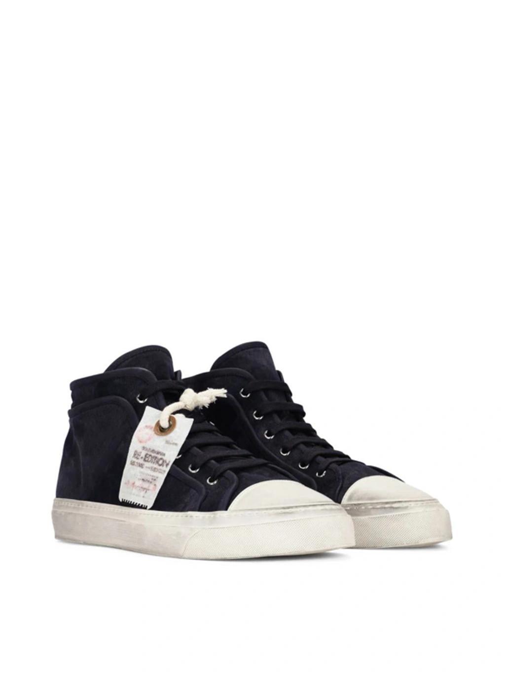 Fabric Vintage Mid-top Sneakers In Blue Product Image