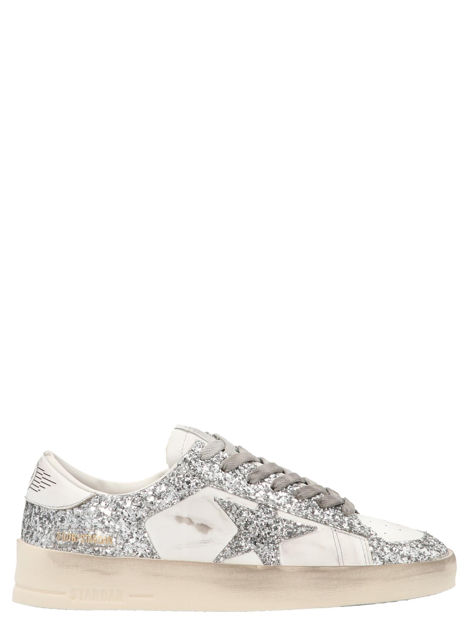 Stardan Leather And Glitter Sneakers In White Product Image