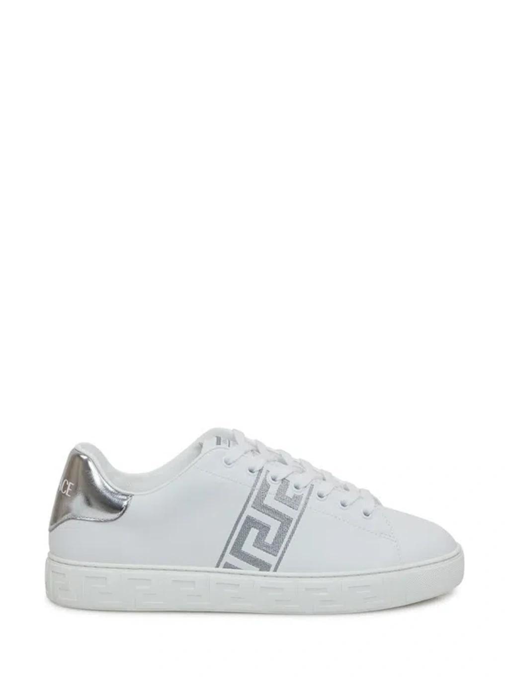 VERSACE Greca-embroidered Sneakers In White Product Image