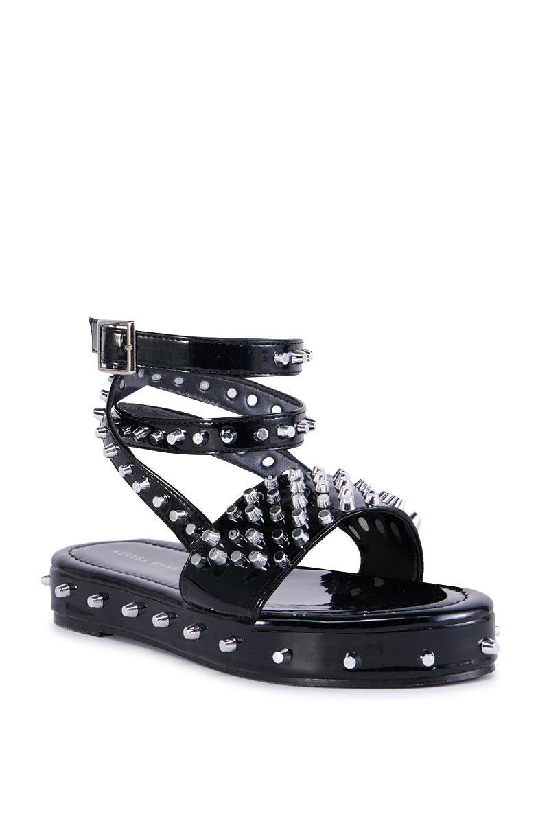 AZALEA WANG CAUTIONARY BLACK SUPER SPIKEY SANDAL Product Image