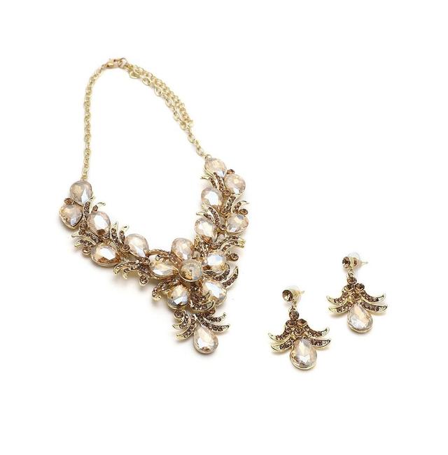 Sohi Womens Gold Teardrop Cluster Necklace And Earrings (Set Of 2) Product Image