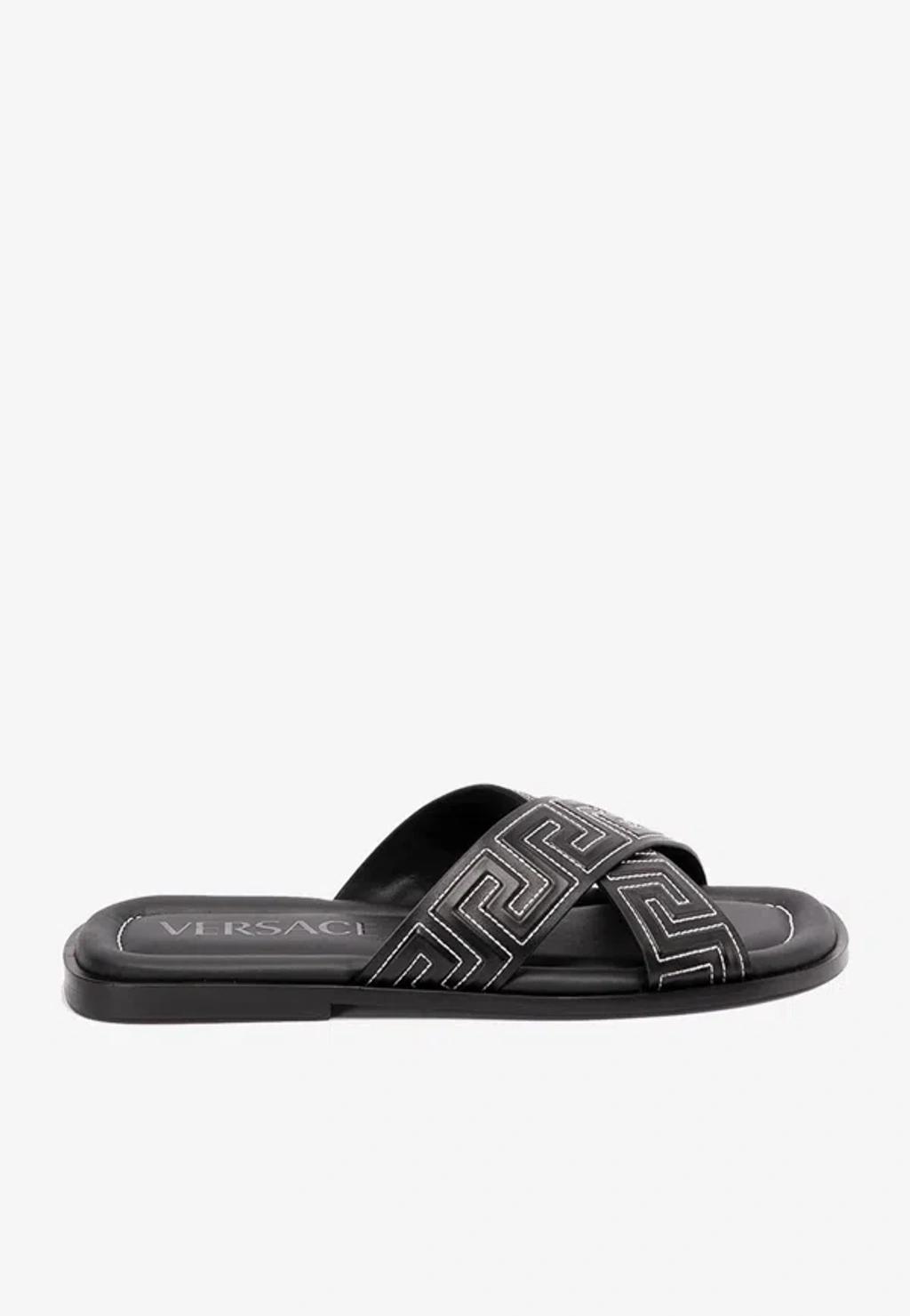 VERSACE Greca Pattern Slip In Black Product Image