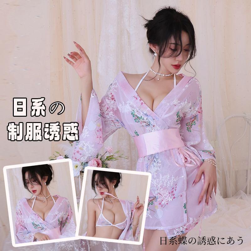 Floral Kimono Lingerie Costume Set Product Image