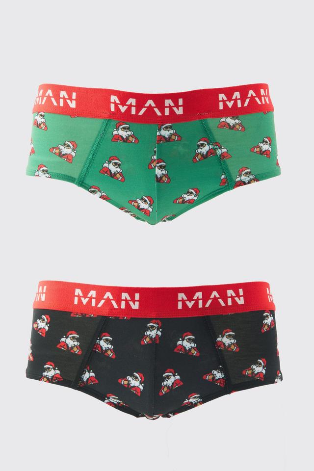 2 Pack Man Santa Claus Christmas Briefs | boohooMAN USA Product Image