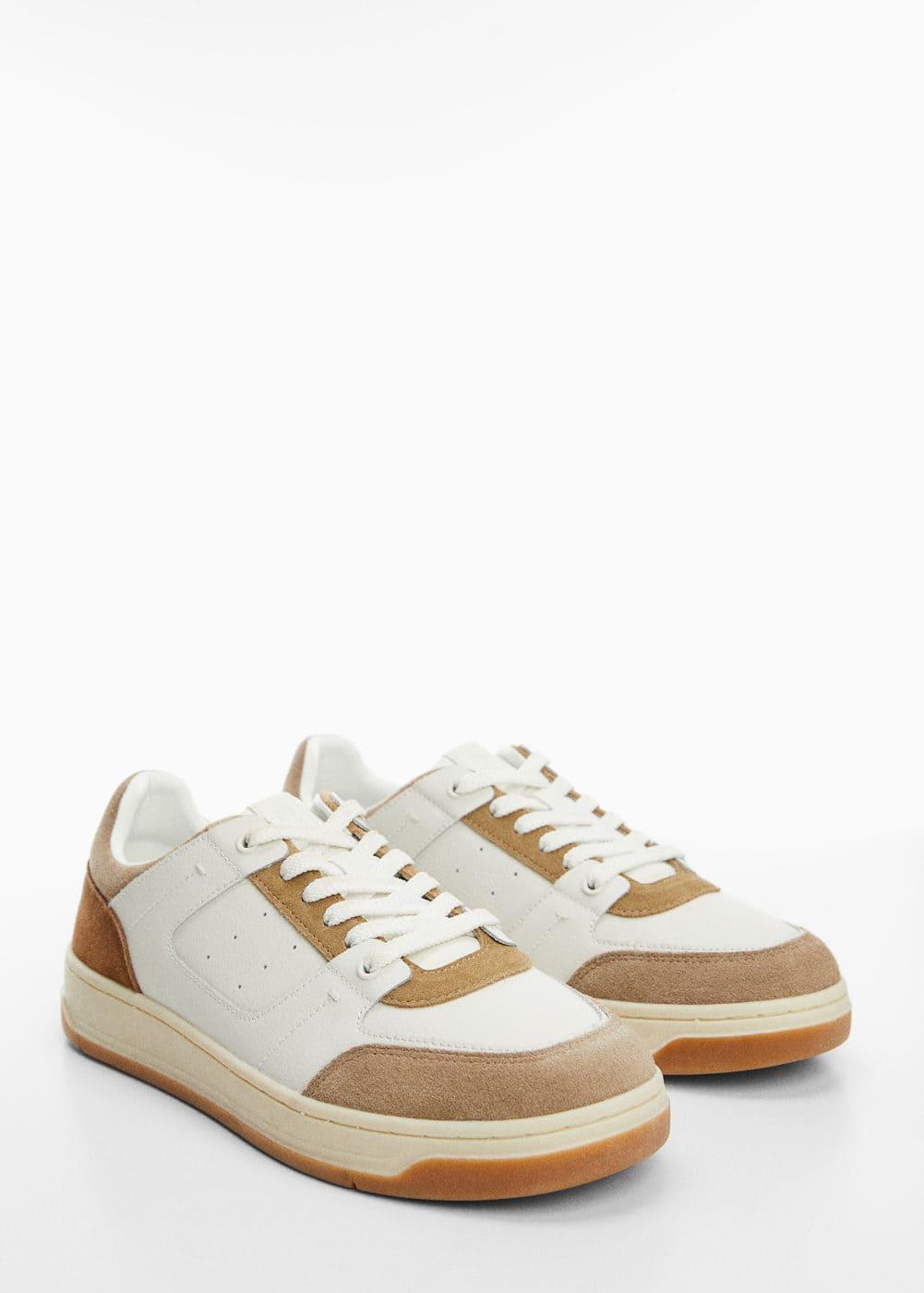 MANGO MAN - Leather mixed sneakers light/pastel brownMen Product Image