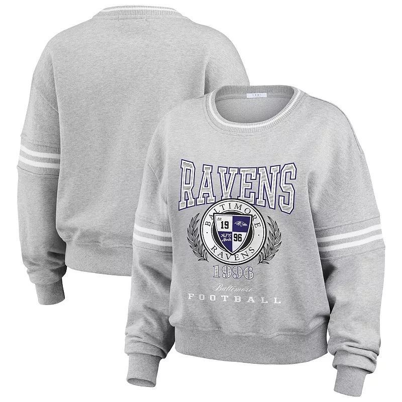 Womens WEAR by Erin Andrews Heather Gray Baltimore Ravens Crest Cropped Pullover Sweatshirt Product Image