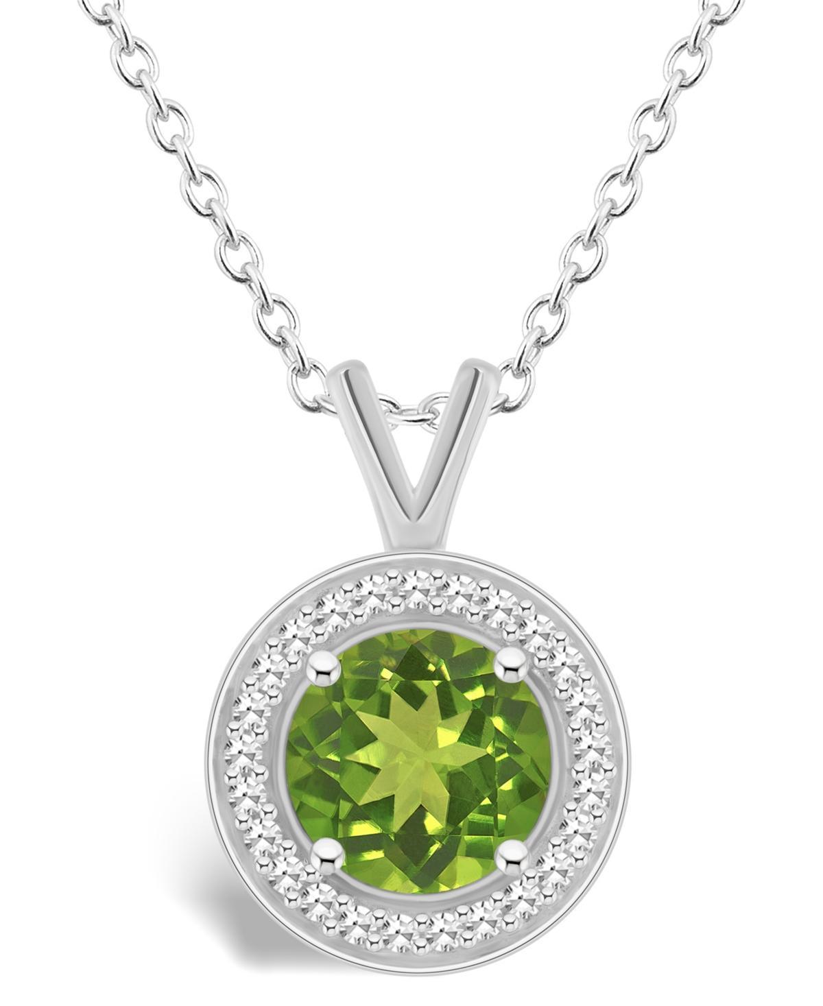 Celebration Gems Sterling Silver Round Gemstone & 1/8 Carat T.W. Diamond Halo Pendant Necklace, Womens Green Product Image