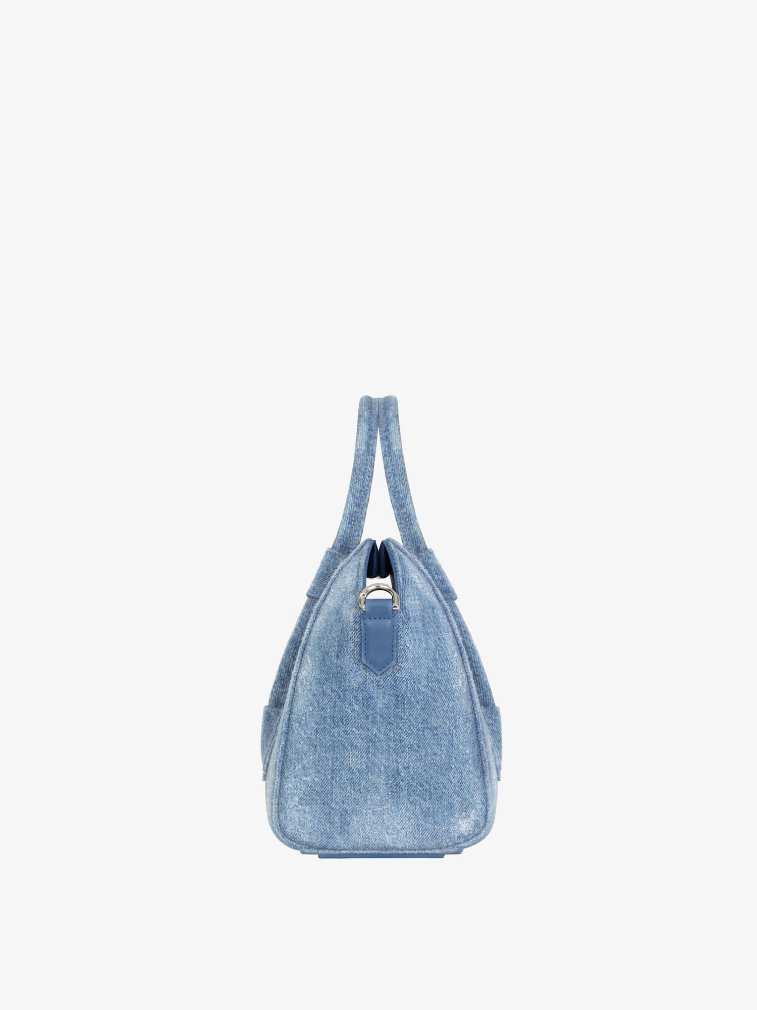 Mini Antigona Lock bag in washed denim Product Image