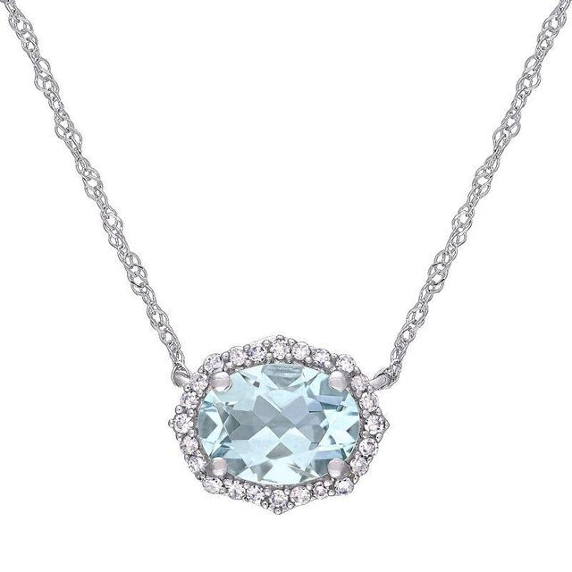 Stella Grace 10k White Gold 1/10 Carat T.W Diamond & Aquamarine Vintage Halo Necklace, Womens 10k Whgold Product Image