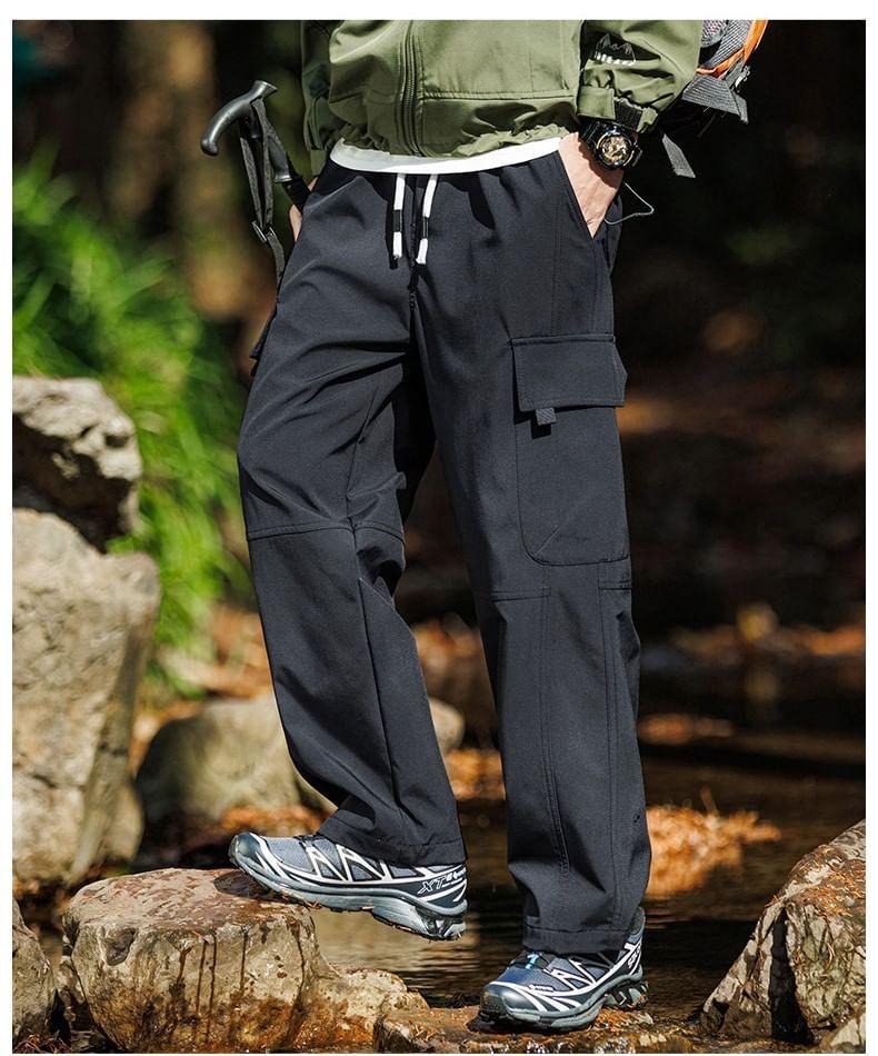 Drawstring Waist Plain Loose Fit Cargo Pants Product Image