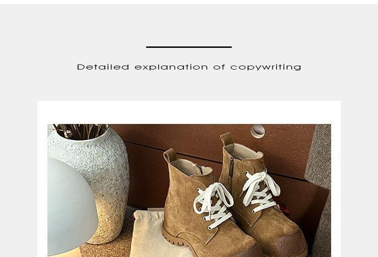 Plain Lace-Up Faux Suede Short Boots Product Image