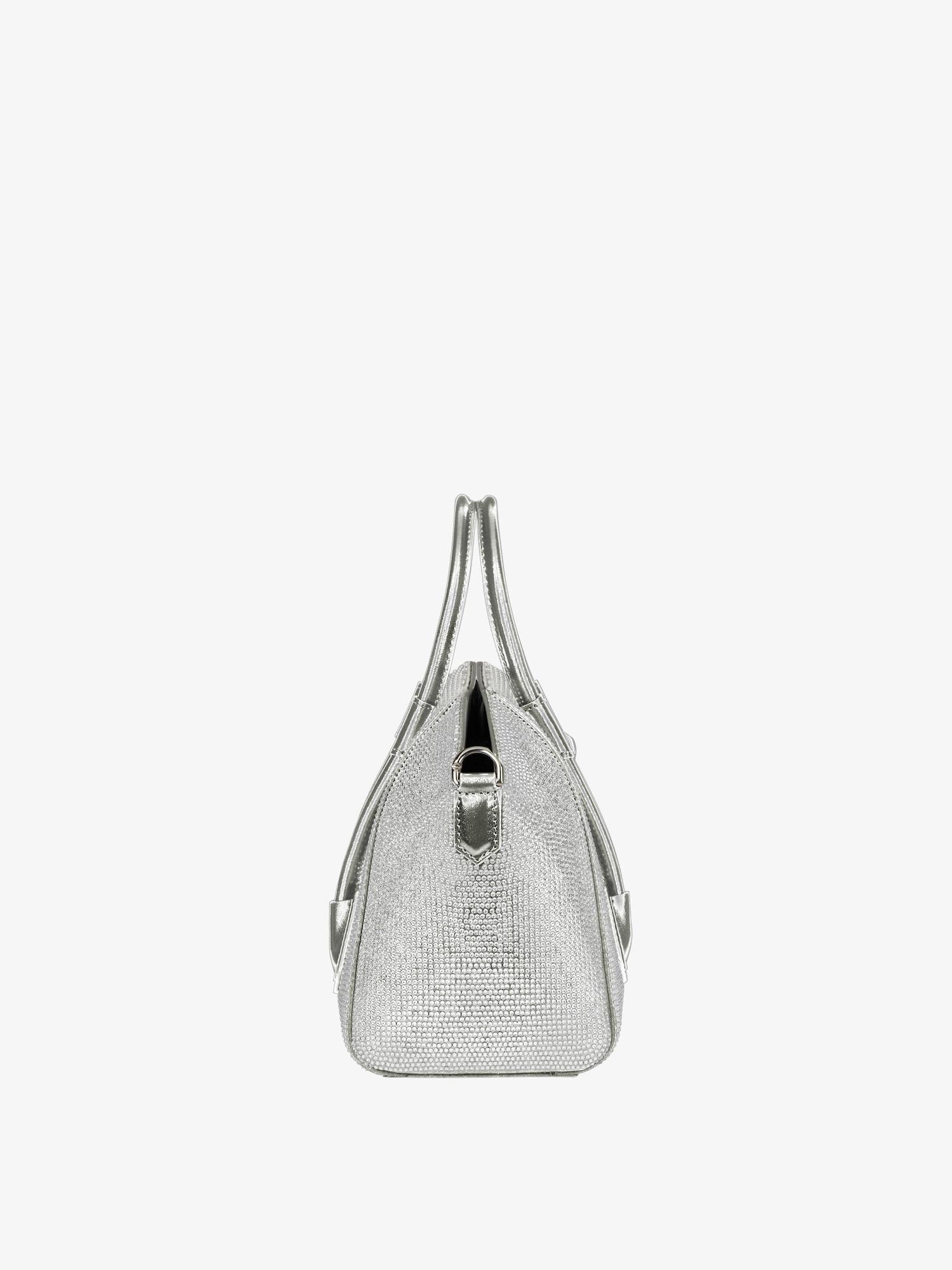 Mini Antigona Lock bag in satin, strass and leather Product Image