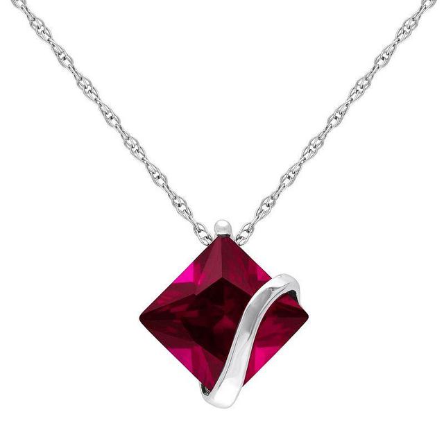 Stella Grace 10k White Gold Lab-Created Ruby Square Pendant Necklace, Womens Red Product Image