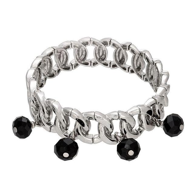 1928 Silver Tone Black Bead Stretch Bracelet, Womens Product Image