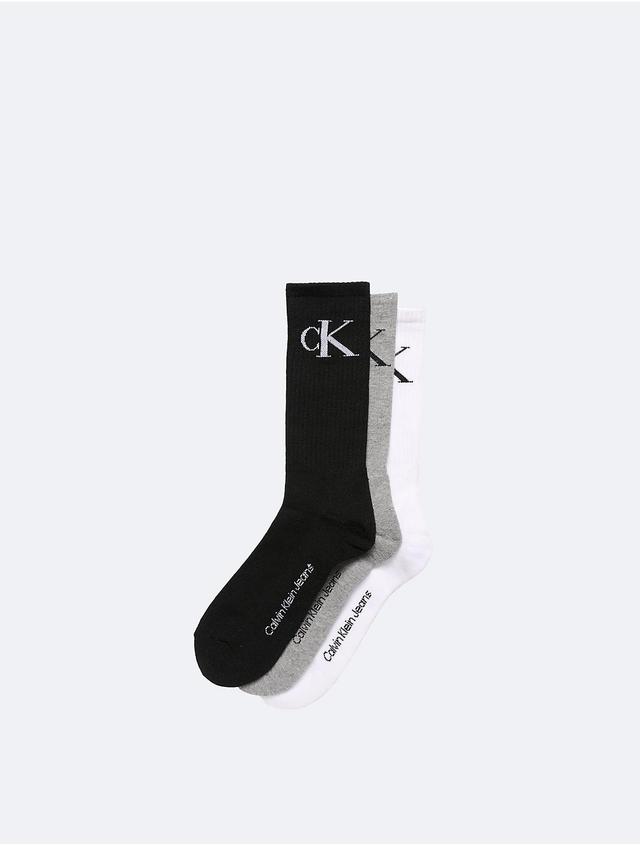 Calvin Klein Mens Monogram Logo Cushion 3-Pack Crew Socks - Black Product Image