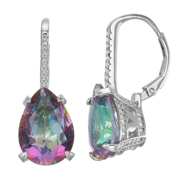 Designs by Gioelli Sterling Silver Simulated Gemstone Teardrop Leverback Earrings, Womens, Rainbow Cubic Zirconia Product Image