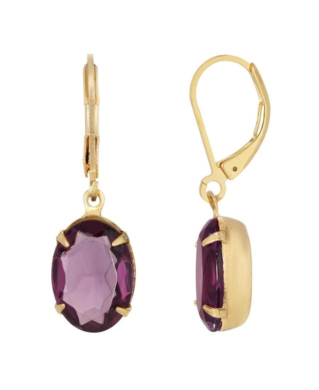 1928 Gold Tone Purple Oval Drop Earrings, Womens Product Image