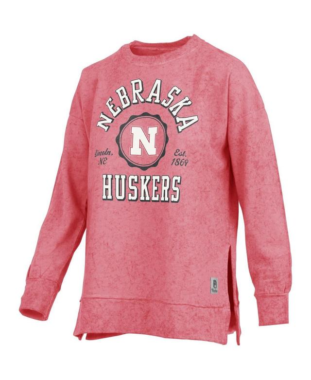 Womens Pressbox Scarlet Nebraska Huskers Sun Washed Bishop Pullover Sweatshirt Product Image