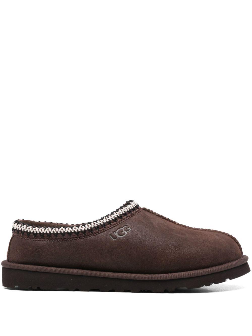 UGG Mens Dark Brown Tasman Braided-trim Suede Slippers Product Image