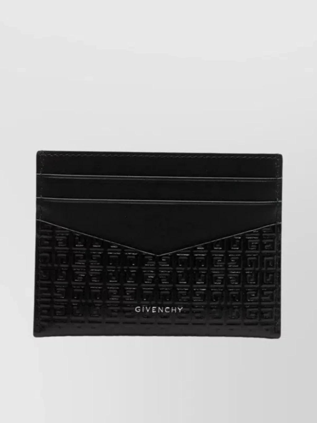 Compact Calf Leather Embossed Card Case In Black Product Image