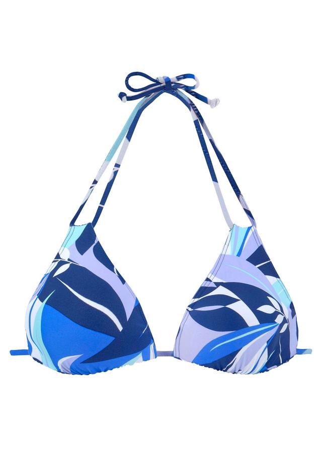 Strappy Triangle Bikini Top - Blue & White Tropic Product Image