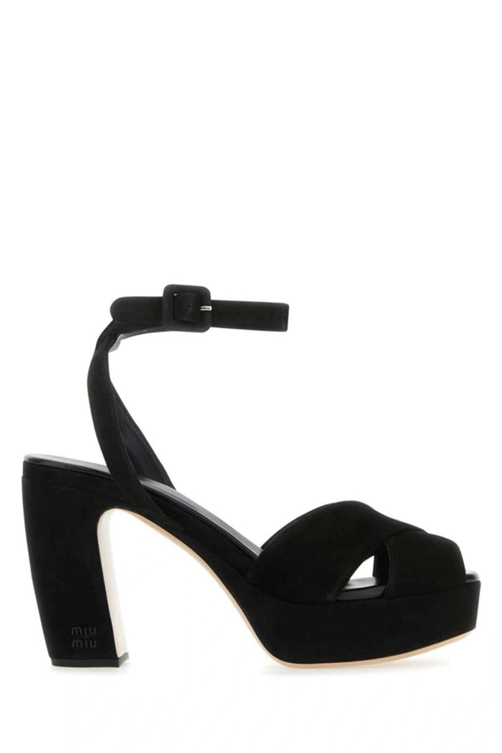 Suede Crisscross Platform Sandals In Black Product Image