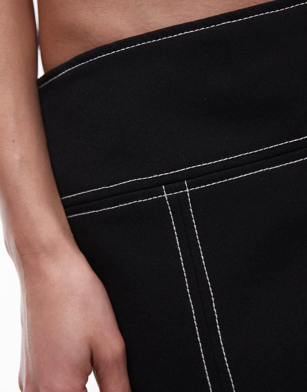 Topshop micro mini skirt with top stitching in black Product Image