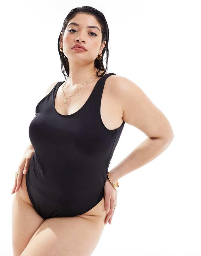 COLLUSION Plus scoop branded swimsuit in black - part of a set Product Image