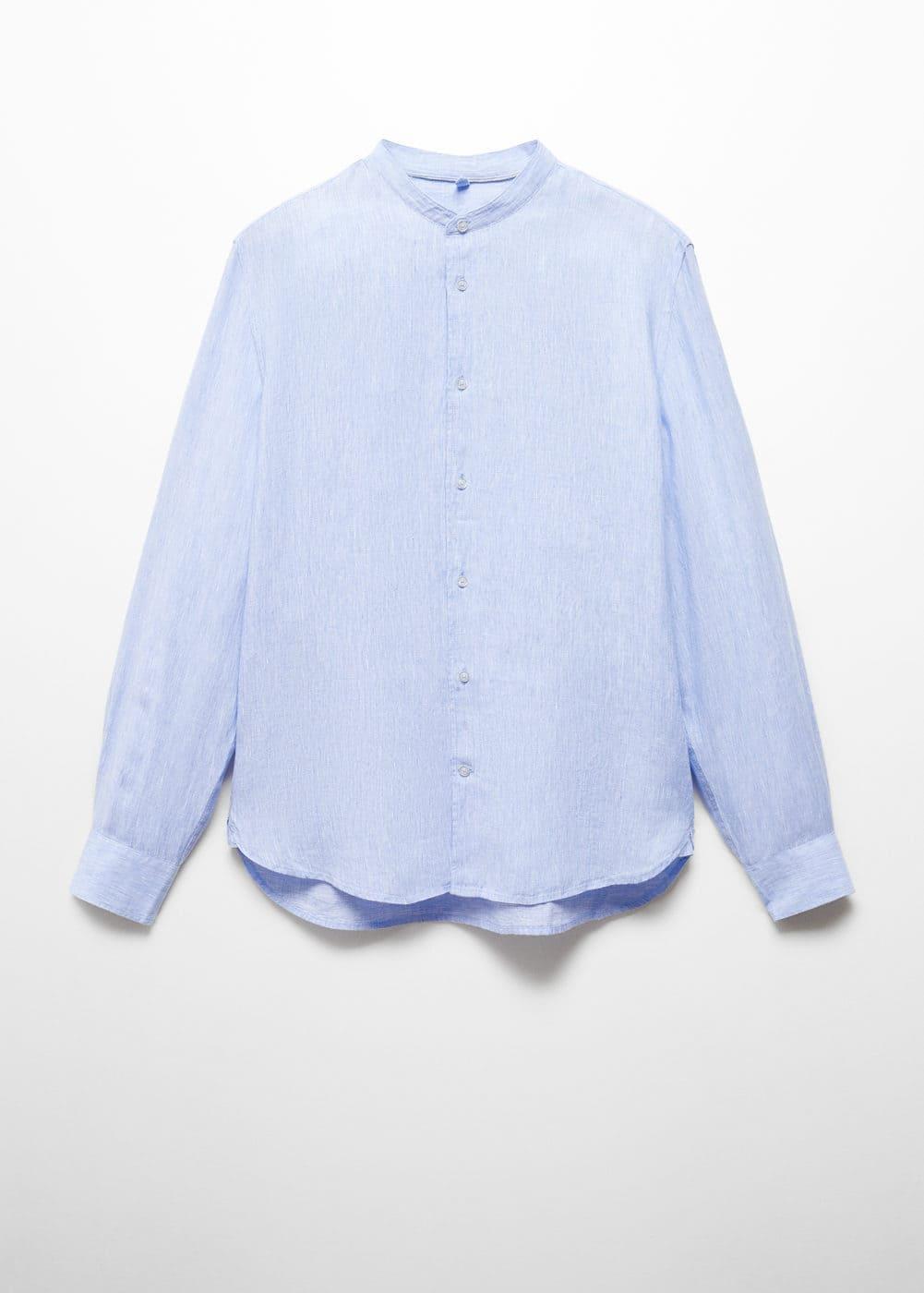 MANGO MAN - 100% linen Mao collar shirt sky blueMen Product Image