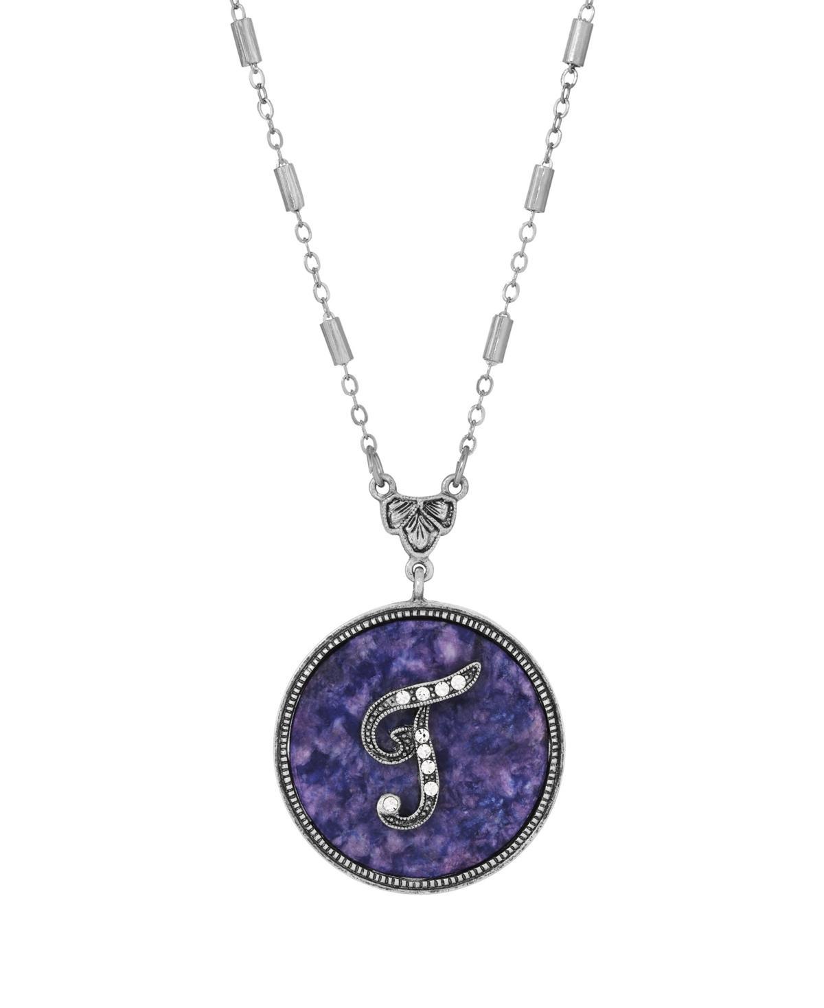 1928 Silver Tone Round Initial Pendant Necklace, Womens Product Image