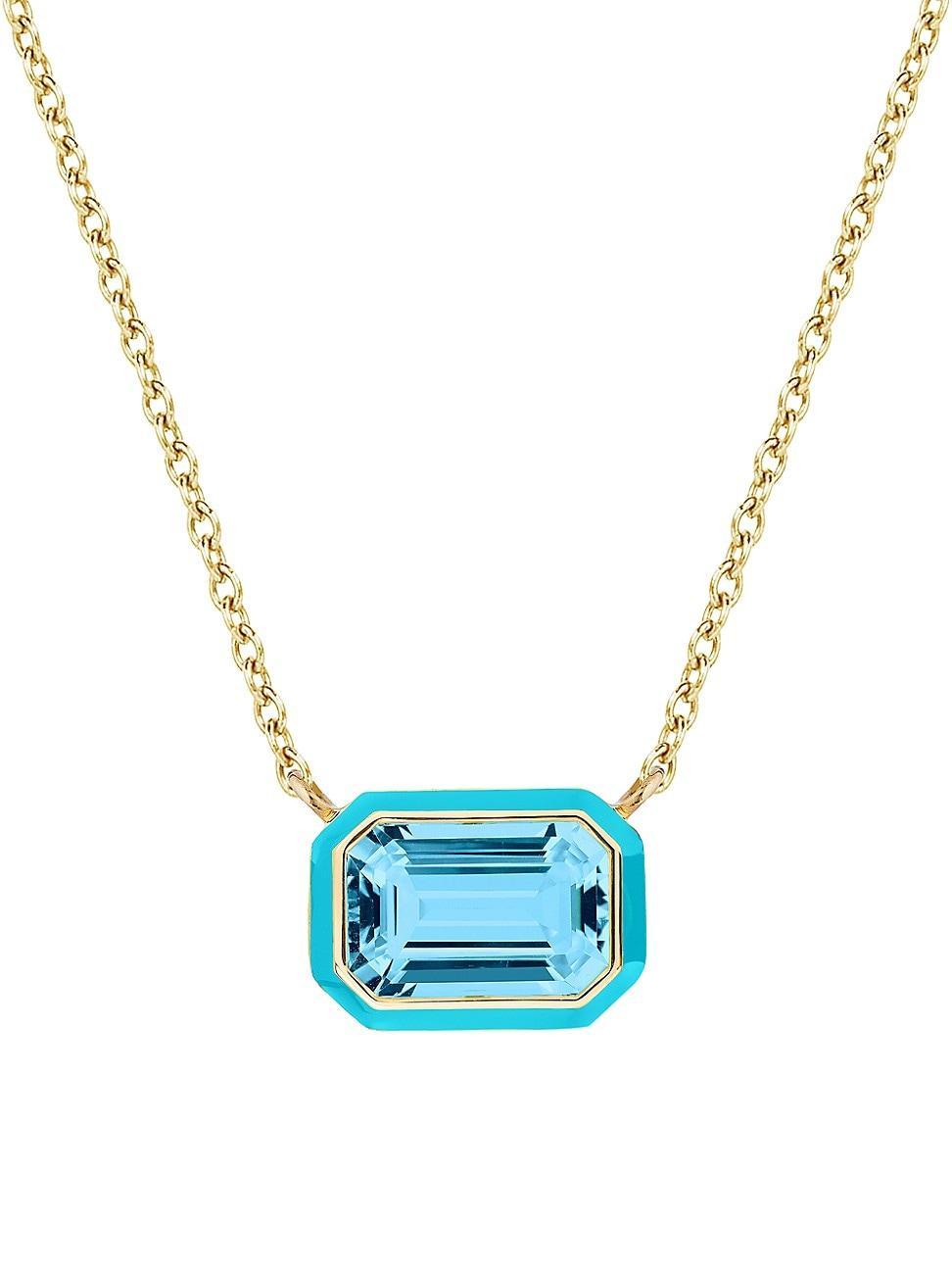 Womens Queen 18K Yellow Gold, Blue Topaz, & Enamel Pendant Necklace Product Image