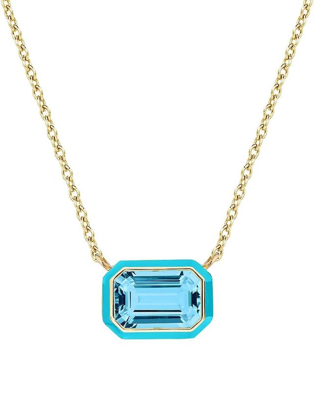 Womens Queen 18K Yellow Gold, Blue Topaz, & Enamel Pendant Necklace Product Image